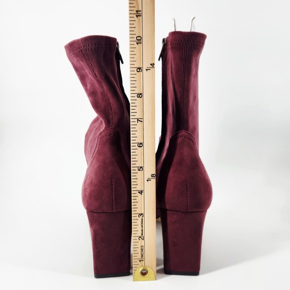 Dolce Vita Roan Booties Burgundy Suede Block Heel Square Toe Women's Size 10 - Picture 4 of 7